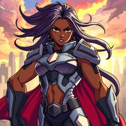 A powerful African American anime character embodying strength and resilience, showcasing a muscular build and a determined expression