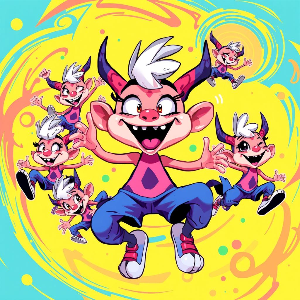 A vibrant and colorful illustration in the style of Gawx art, depicting a character with exaggerated features and whimsical expressions