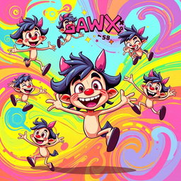 A vibrant and colorful illustration in the style of Gawx art, depicting a character with exaggerated features and whimsical expressions