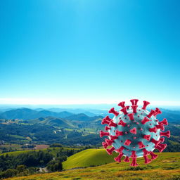 A stunning landscape transitioning seamlessly into a microscopic view of a virus