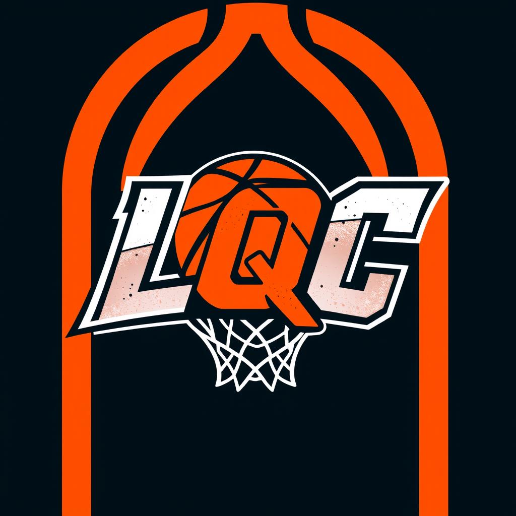 A modern and dynamic logo design for a basketball theme featuring the initials 'LQC'