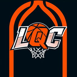 A modern and dynamic logo design for a basketball theme featuring the initials 'LQC'
