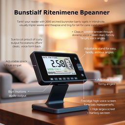 A sophisticated banknote reader specifically designed for visually impaired individuals, showcasing an intuitive interface with large buttons and clear tactile feedback