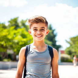 A teenage boy with an athletic build, showcasing a fit physique