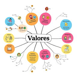 A detailed visual representation of a mind map exploring various types of values