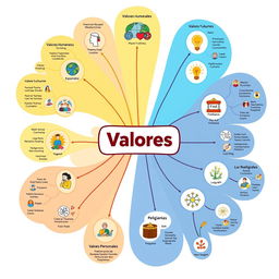 A detailed visual representation of a mind map exploring various types of values