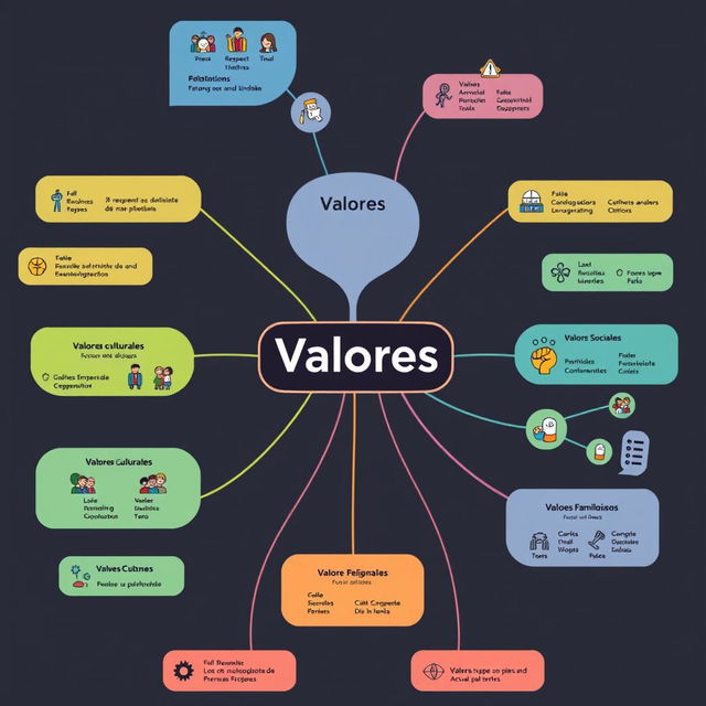 A detailed visual representation of a mind map exploring various types of values