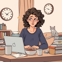 An illustration showcasing a relatable routine problem scenario, featuring a young adult in a cozy apartment setting