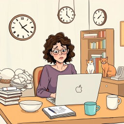 An illustration showcasing a relatable routine problem scenario, featuring a young adult in a cozy apartment setting