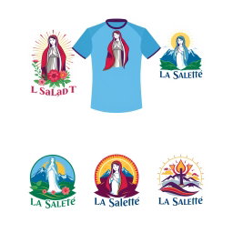 A series of five unique logo designs inspired by Our Lady of La Salette, each suitable for a sports jersey