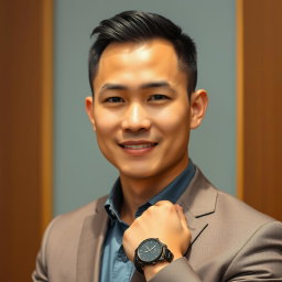 A 27-year-old Thai man of Chinese descent, standing between 175-185 cm tall, with a well-proportioned physique, narrow waist, and broad shoulders