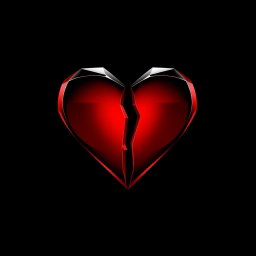 An artistic representation of a heartless logo, featuring a bold and stylized heart shape that is split in two, with sharp edges and a dark, ominous color palette of deep reds and blacks