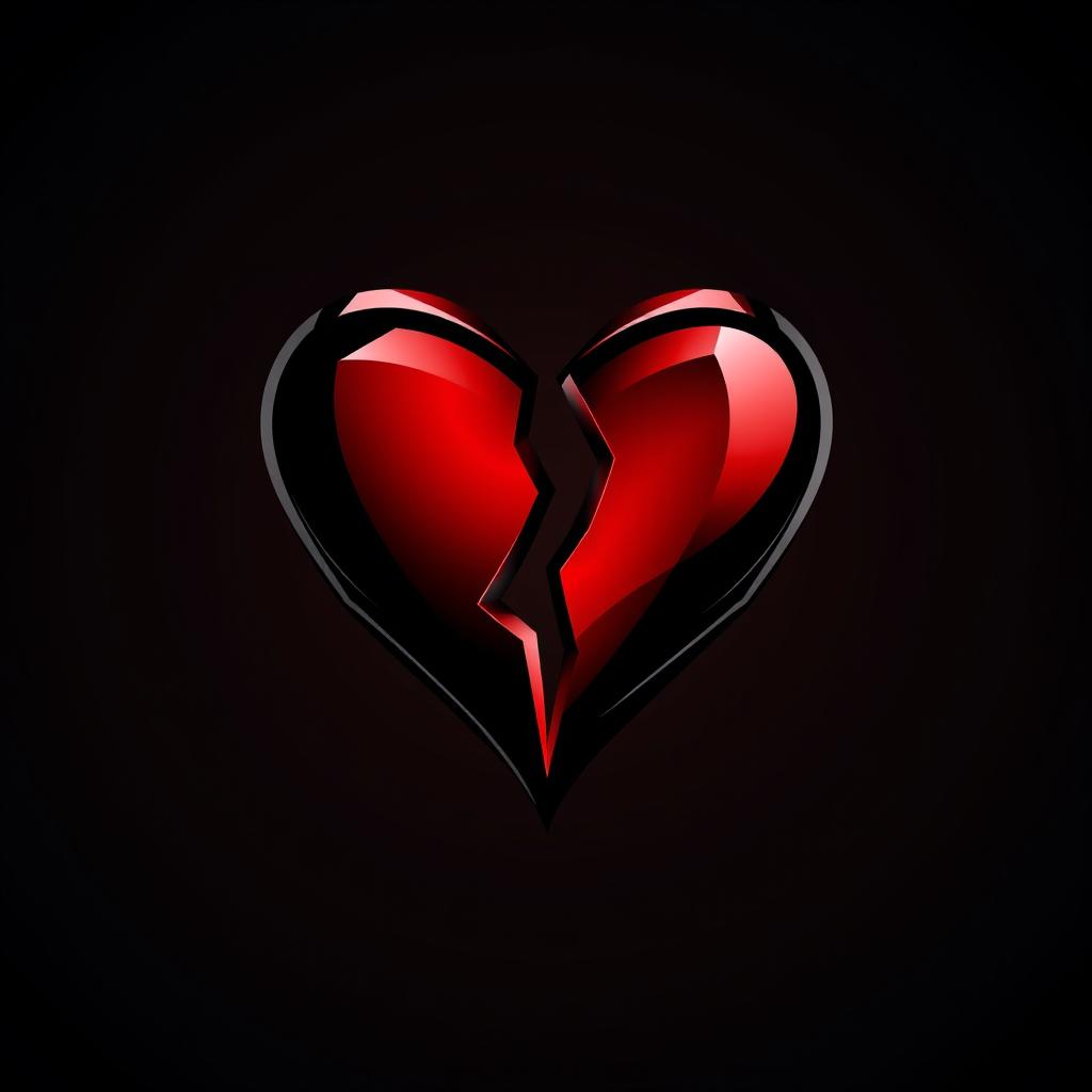 An artistic representation of a heartless logo, featuring a bold and stylized heart shape that is split in two, with sharp edges and a dark, ominous color palette of deep reds and blacks