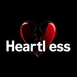 An artistic representation of a heartless logo, featuring a bold and stylized heart shape that is split in two, with sharp edges and a dark, ominous color palette of deep reds and blacks