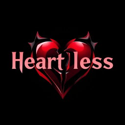An artistic representation of a heartless logo, featuring a bold and stylized heart shape that is split in two, with sharp edges and a dark, ominous color palette of deep reds and blacks
