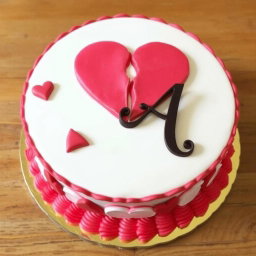 A beautifully designed birthday cake featuring a large broken heart motif on top