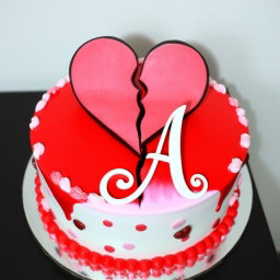A beautifully designed birthday cake featuring a large broken heart motif on top