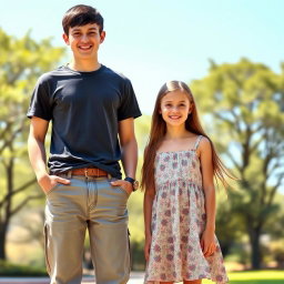 A tall 6 feet 7 inch boy standing confidently next to a 5 feet 3 inch girl