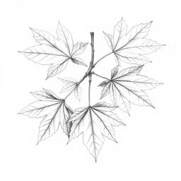 A detailed pencil sketch of maple leaves arranged artistically, showcasing their unique shapes and intricate veins