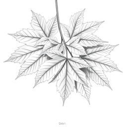 A detailed pencil sketch of maple leaves arranged artistically, showcasing their unique shapes and intricate veins
