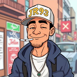 A cartoon of a cool man with a relaxed expression, smoking a cigarette