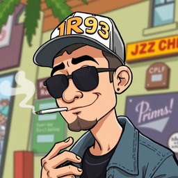 A cartoon of a cool man with a relaxed expression, smoking a cigarette