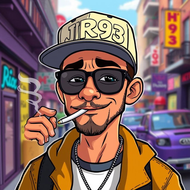 A cartoon of a cool man with a relaxed expression, smoking a cigarette