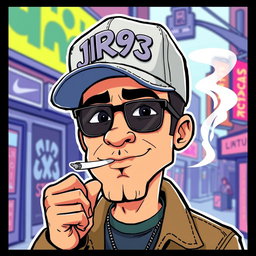 A cartoon of a cool man with a relaxed expression, smoking a cigarette