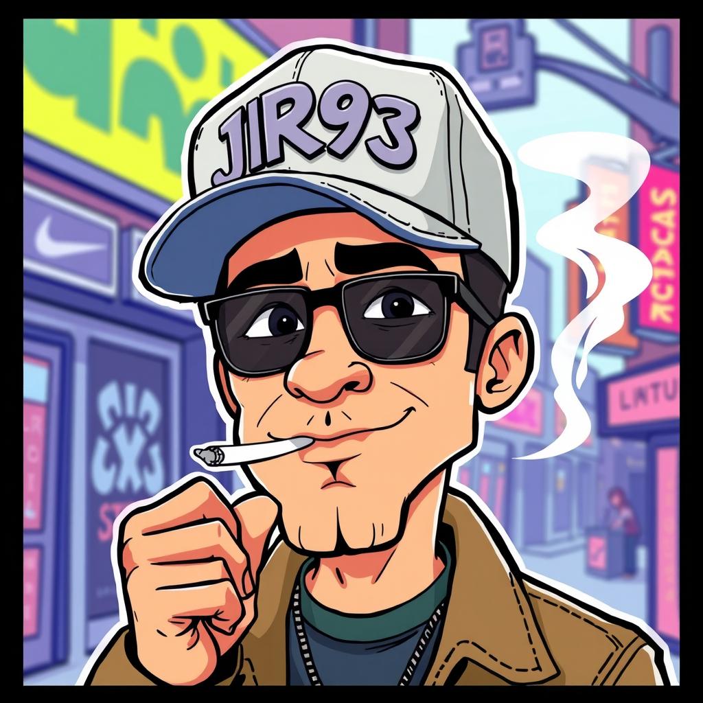 A cartoon of a cool man with a relaxed expression, smoking a cigarette