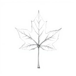 A finely detailed pencil sketch of a single maple leaf, showcasing its characteristic lobes and intricate vein patterns