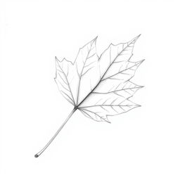 A finely detailed pencil sketch of a single maple leaf, showcasing its characteristic lobes and intricate vein patterns