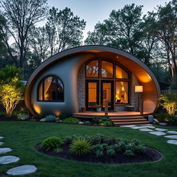 A single-storey cabin house inspired by the shape and design of a cocoon, featuring a unique facade that integrates various architectural design principles