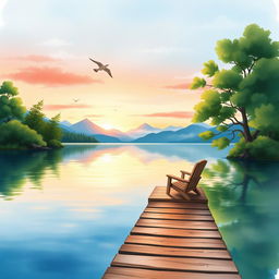 A serene lakeside scene, beautifully illustrated in watercolor, perfect for a book cover