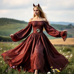 A stunning dress design inspired by elegant horses, featuring a flowing silhouette that mimics the grace and movement of a galloping stallion