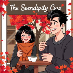 An illustration of a cozy small coffee shop in Vancouver named 'The Serendipity Cup'