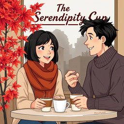 An illustration of a cozy small coffee shop in Vancouver named 'The Serendipity Cup'