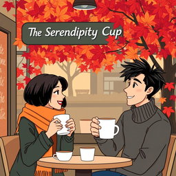 An illustration of a cozy small coffee shop in Vancouver named 'The Serendipity Cup'