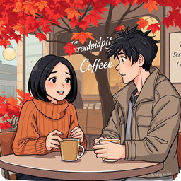 An illustration of a small coffee shop in Vancouver called 'The Serendipity Cup'