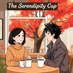 An illustration of a small coffee shop in Vancouver called 'The Serendipity Cup'