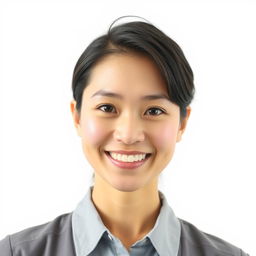 A bright, clear passport-sized image featuring a person smiling naturally
