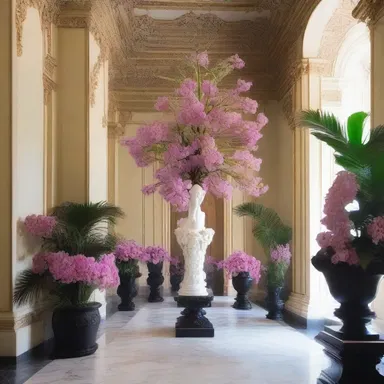 The luxurious mansion was adorned with elegant sculptures and paintings inspired by the delicate beauty of aerides orchids.