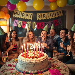 A vibrant and festive scene celebrating a 24th birthday