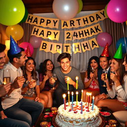 A vibrant and festive scene celebrating a 24th birthday