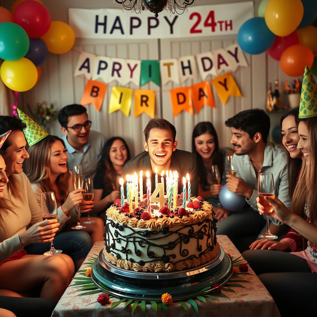 A vibrant and festive scene celebrating a 24th birthday