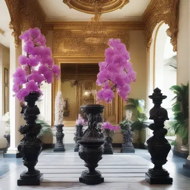 The luxurious mansion was adorned with elegant sculptures and paintings inspired by the delicate beauty of aerides orchids.