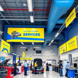 A vibrant and inviting service center featuring a wide range of services like car repair, smartphone repairs, and home appliance servicing