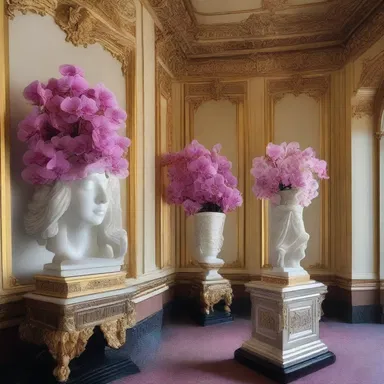 The luxurious mansion was adorned with elegant sculptures and paintings inspired by the delicate beauty of aerides orchids.