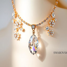 A luxurious piece of jewelry designed as a collaboration between Ralph Lauren and Swarovski, featuring elegant and sophisticated elements