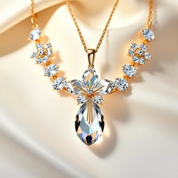 A luxurious piece of jewelry designed as a collaboration between Ralph Lauren and Swarovski, featuring elegant and sophisticated elements