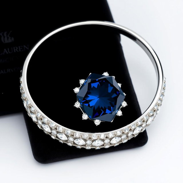 A stunning piece of jewelry that embodies a collaboration between Ralph Lauren and Swarovski, featuring a sophisticated bracelet